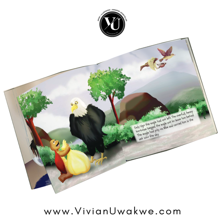 Illustration Spread from AFRICAN FOLKTALE - How The Tortoise Broke Its Shell by Vivian Uwakwe